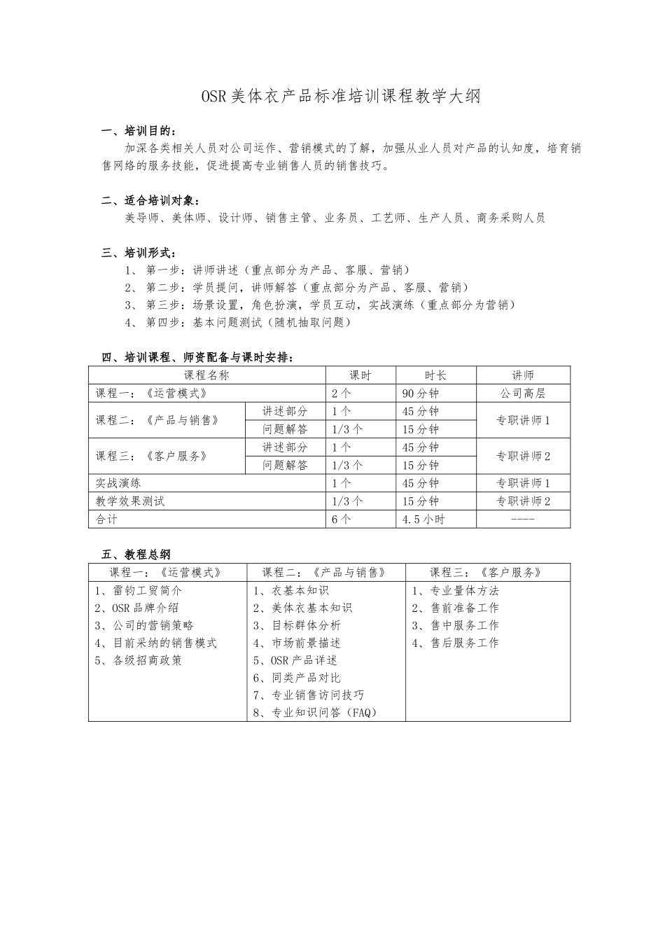 OSR美体内衣产品标准培训课程教学大纲_第1页