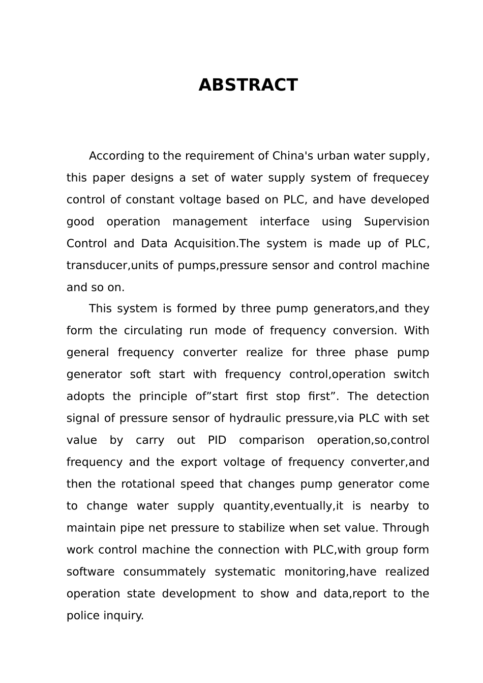 PLC变频调速恒压供水系统自动化等专业毕业论文_第2页
