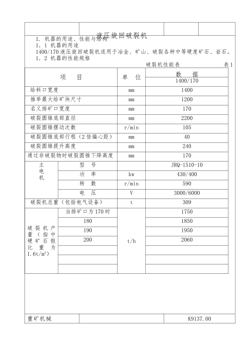 PXZ1400液压旋回破碎机说明书_第3页