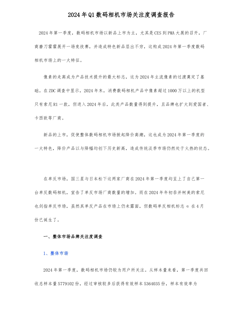 Q1数码相机市场关注度调查报告_第1页