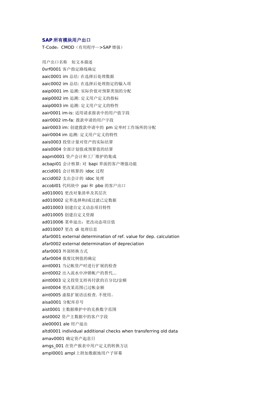SAP所有模块用户出口_第1页
