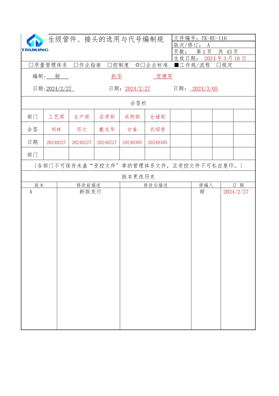 TK-RU-116卫生级管件、接头的选用及代号编制规范-A_第1页
