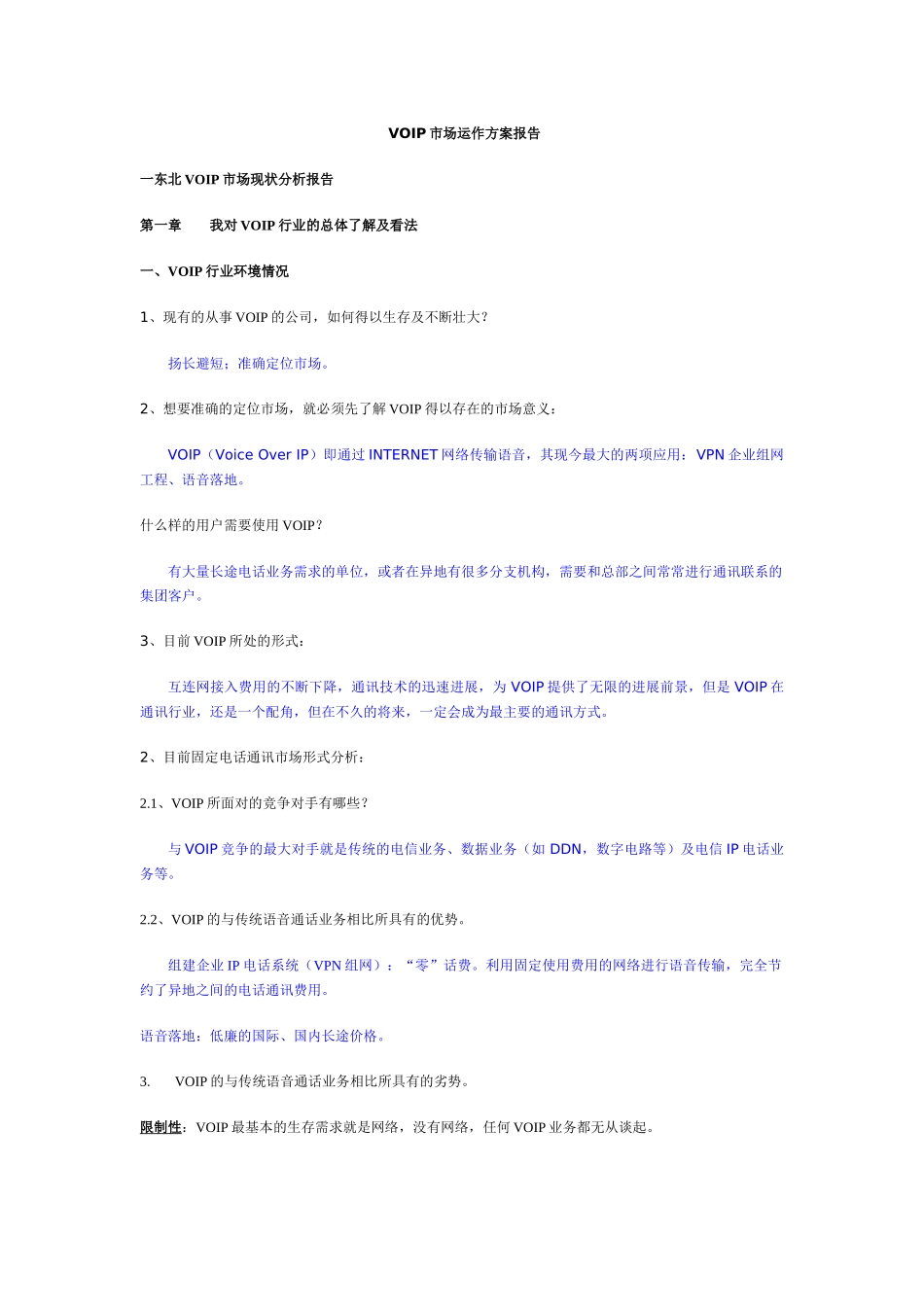 VOIP市场运作方案报告_第1页