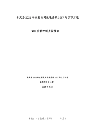 WHS质量控制点设置表