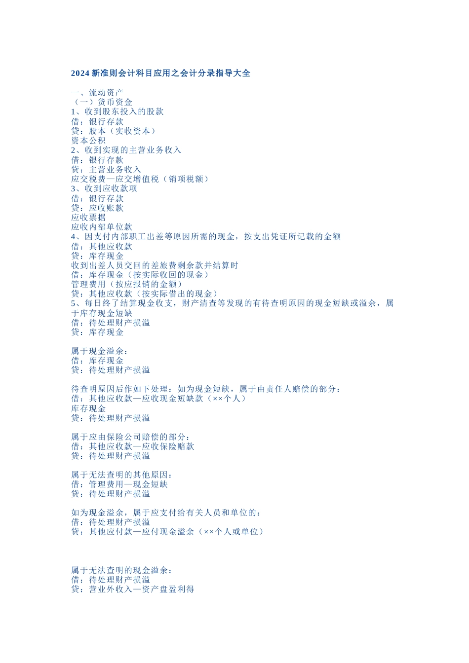 XXXX新准则会计科目应用之会计分录指导大全_第1页