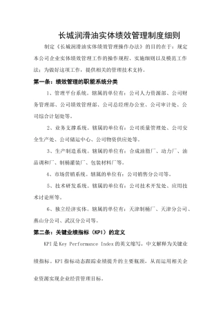 XXX公司实体绩效管理制度细则