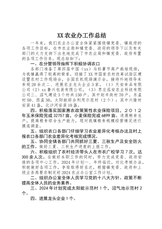 XX农业办工作总结