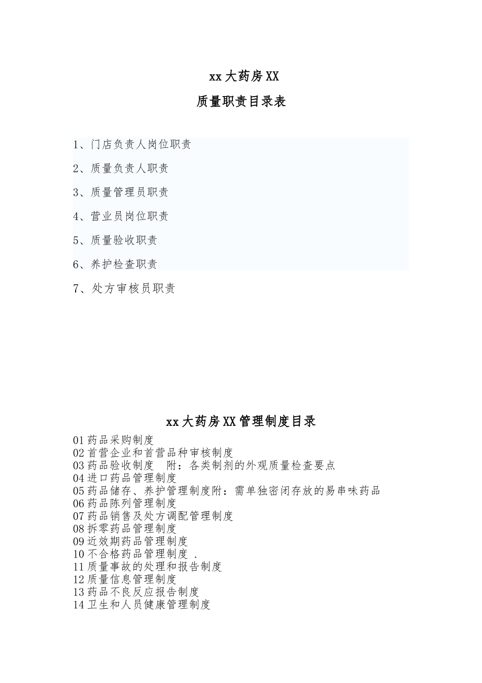 xx大药房有限公司药店质量制度_第1页