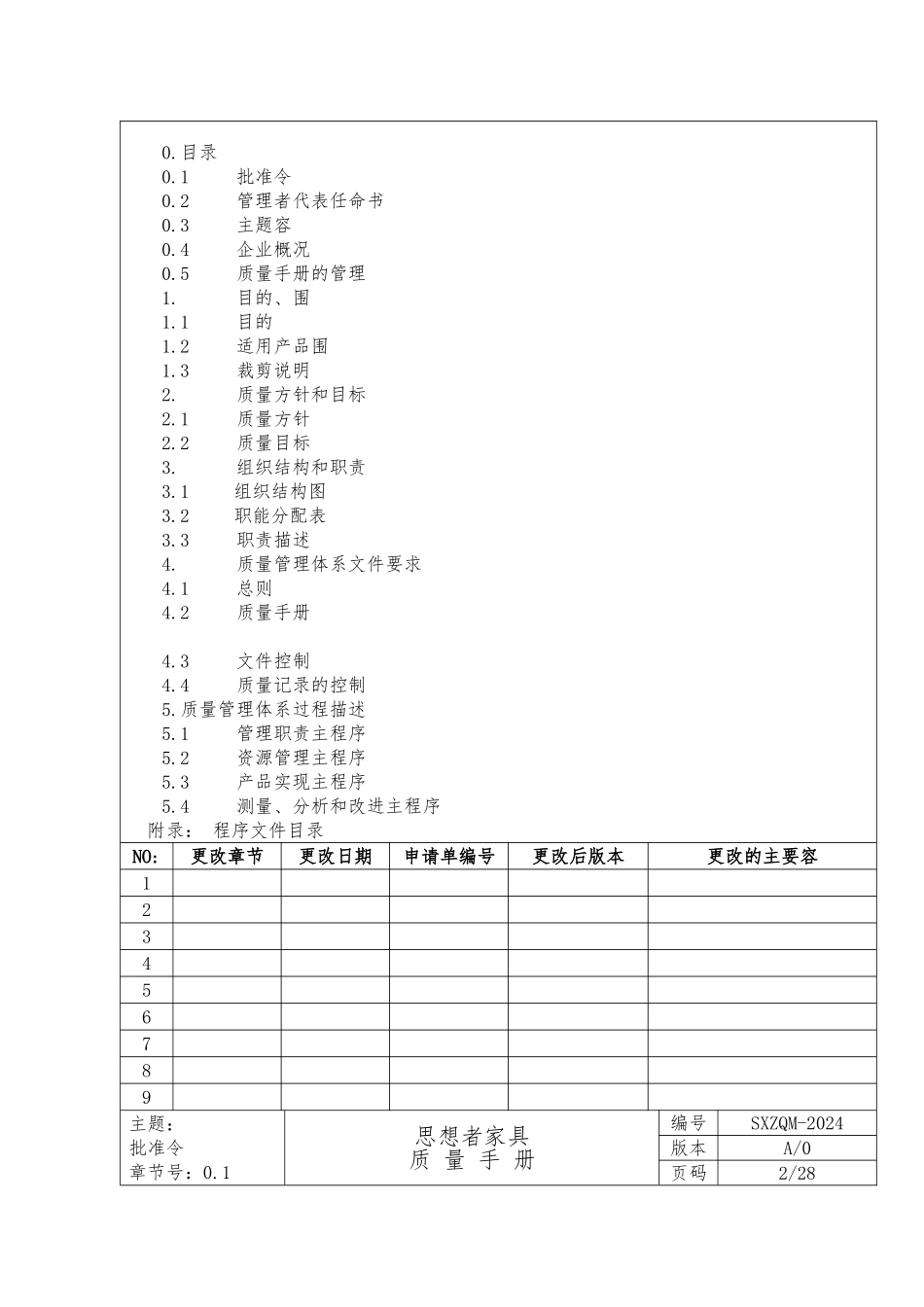 xx家具有限公司质量手册范本_第2页