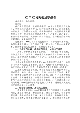 XX年XX村两委述职报告