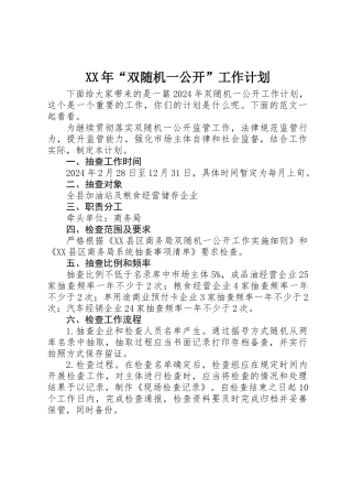 XX年“双随机一公开”工作计划