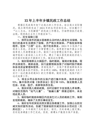 XX年上半年乡镇民政工作总结