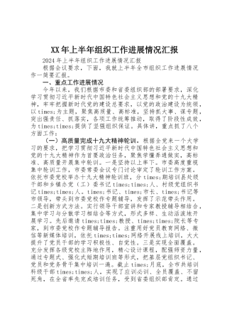 XX年上半年组织工作进展情况汇报