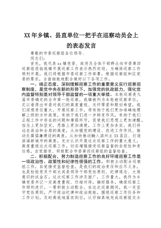 XX年乡镇、县直单位一把手在巡察动员会上的表态发言