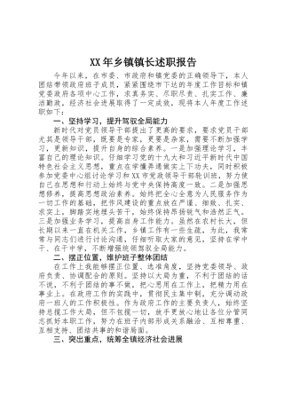 XX年乡镇镇长述职报告