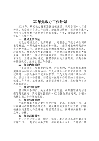 XX年党政办工作计划
