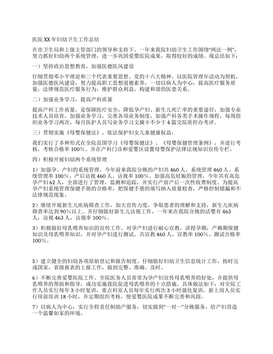 XX年医院妇幼卫生工作总结_第1页