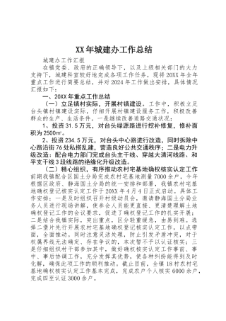 XX年城建办工作总结 