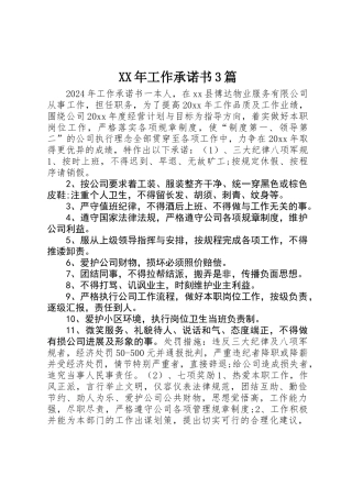 XX年工作承诺书3篇