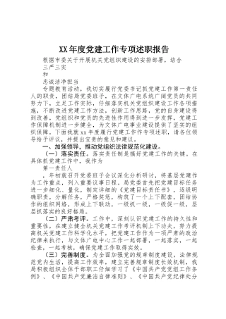 XX年度党建工作专项述职报告