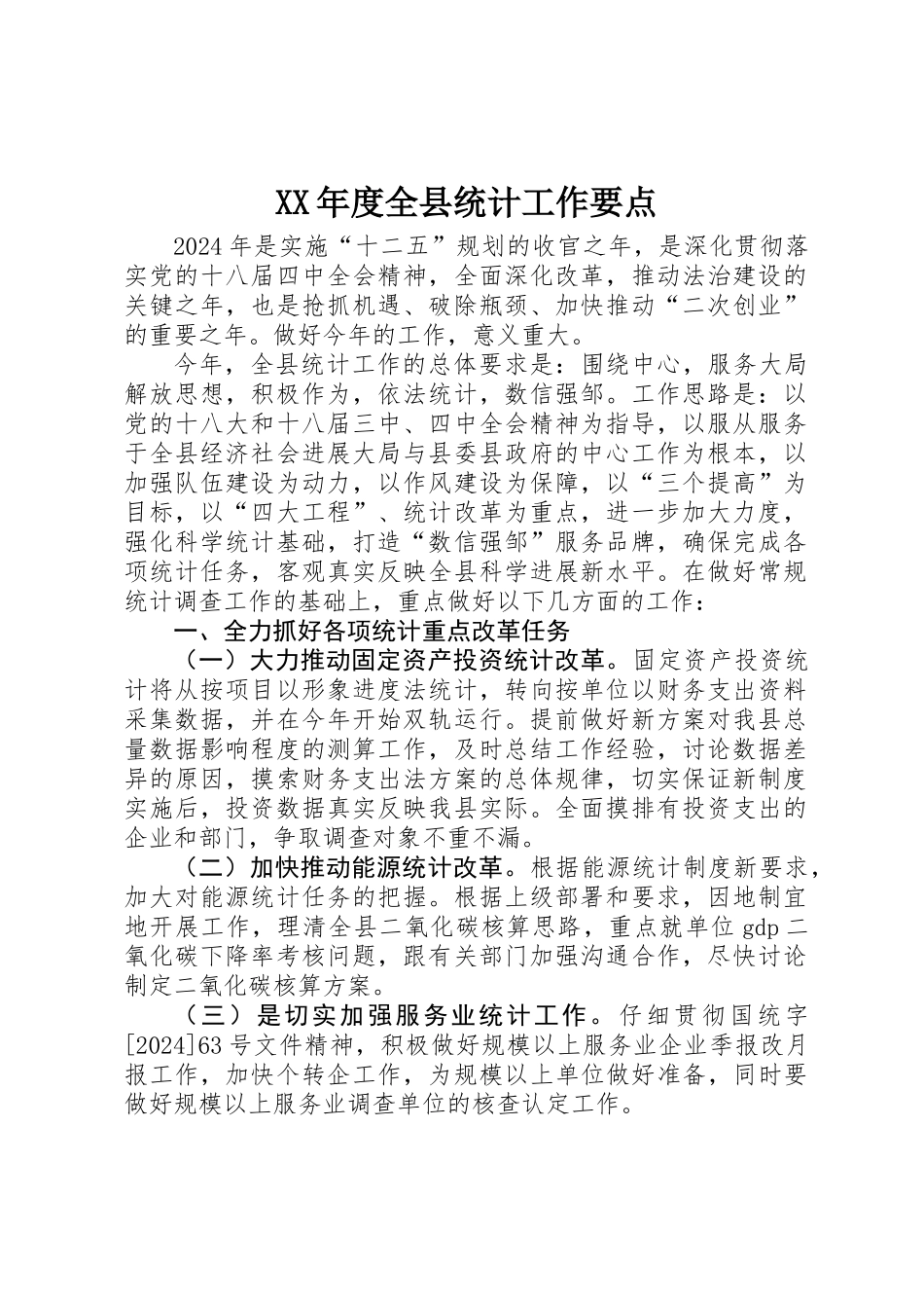 XX年度全县统计工作要点_第1页