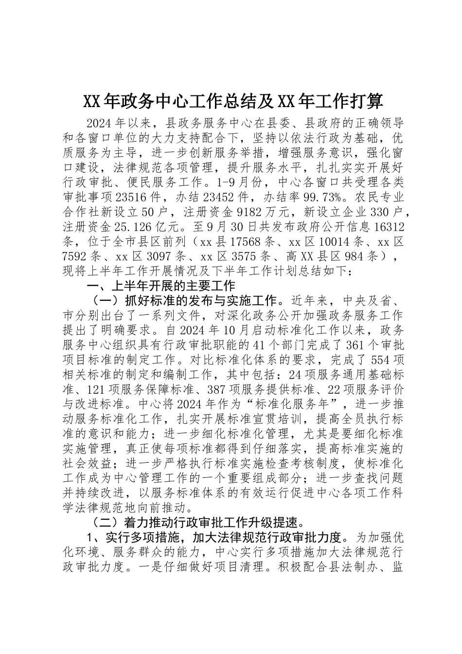 XX年政务中心工作总结及XX年工作打算_第1页