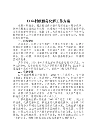 XX年村级债务化解工作方案