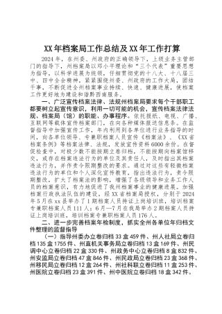 XX年档案局工作总结及XX年工作打算