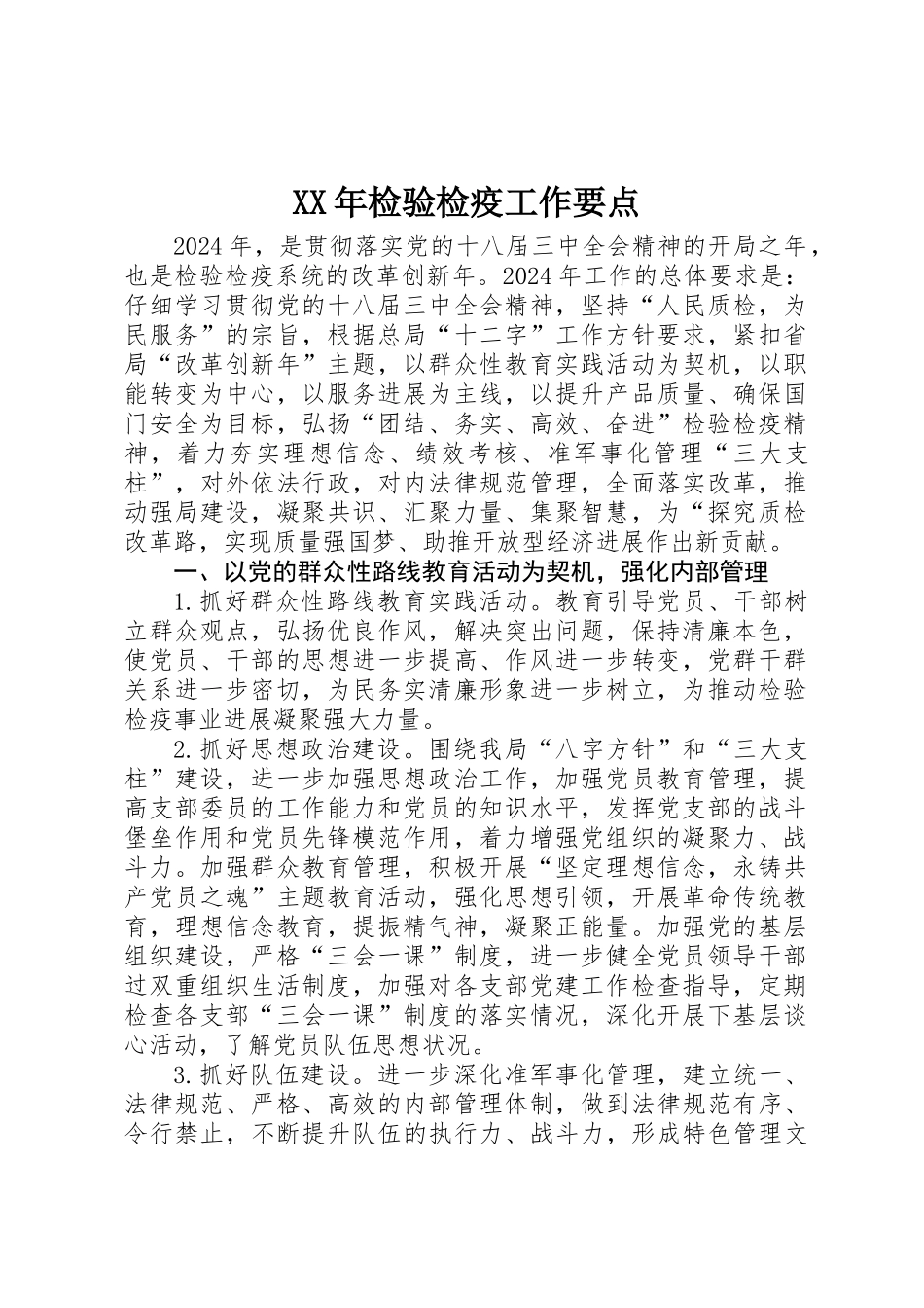 XX年检验检疫工作要点_第1页