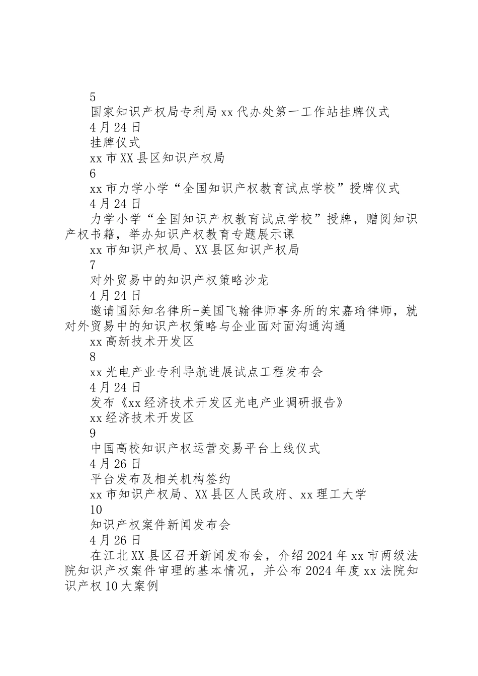 XX年知识产权宣传周主要活动安排表_第2页