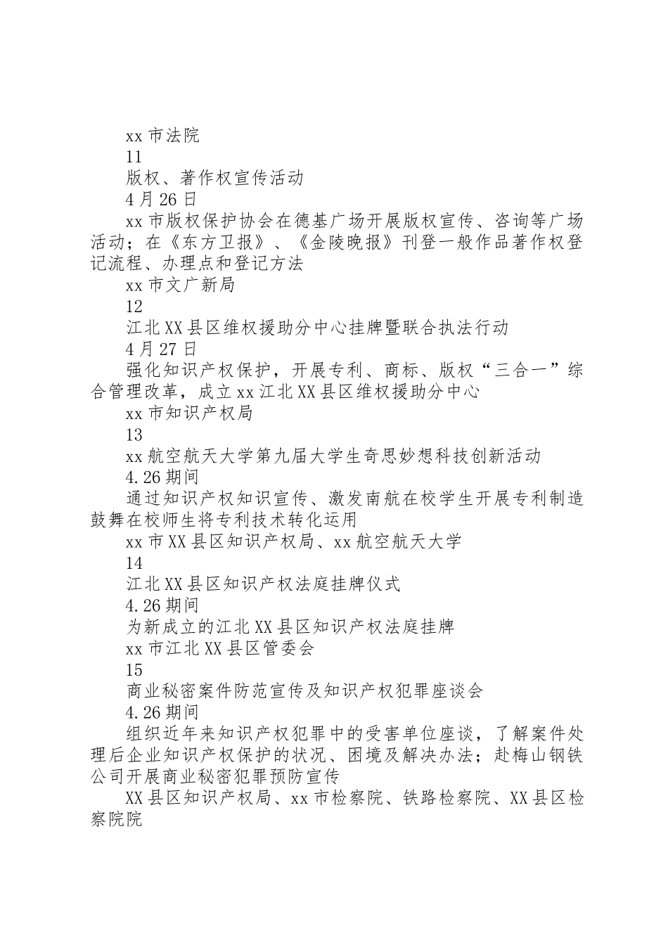 XX年知识产权宣传周主要活动安排表_第3页