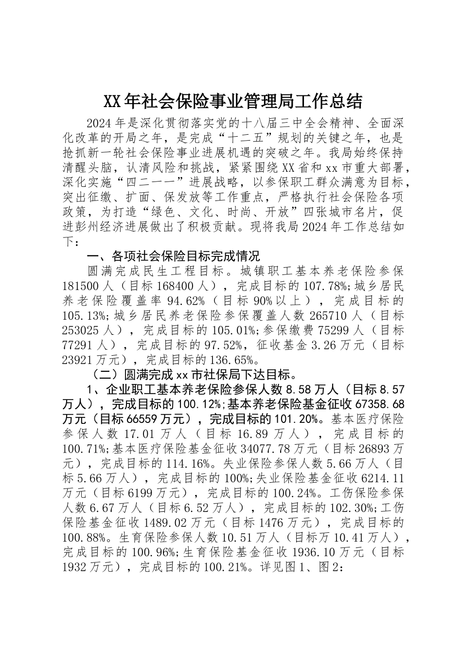 XX年社会保险事业管理局工作总结_第1页