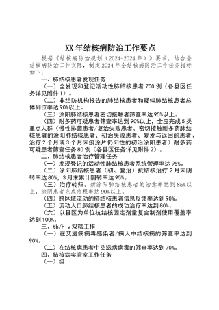 XX年结核病防治工作要点