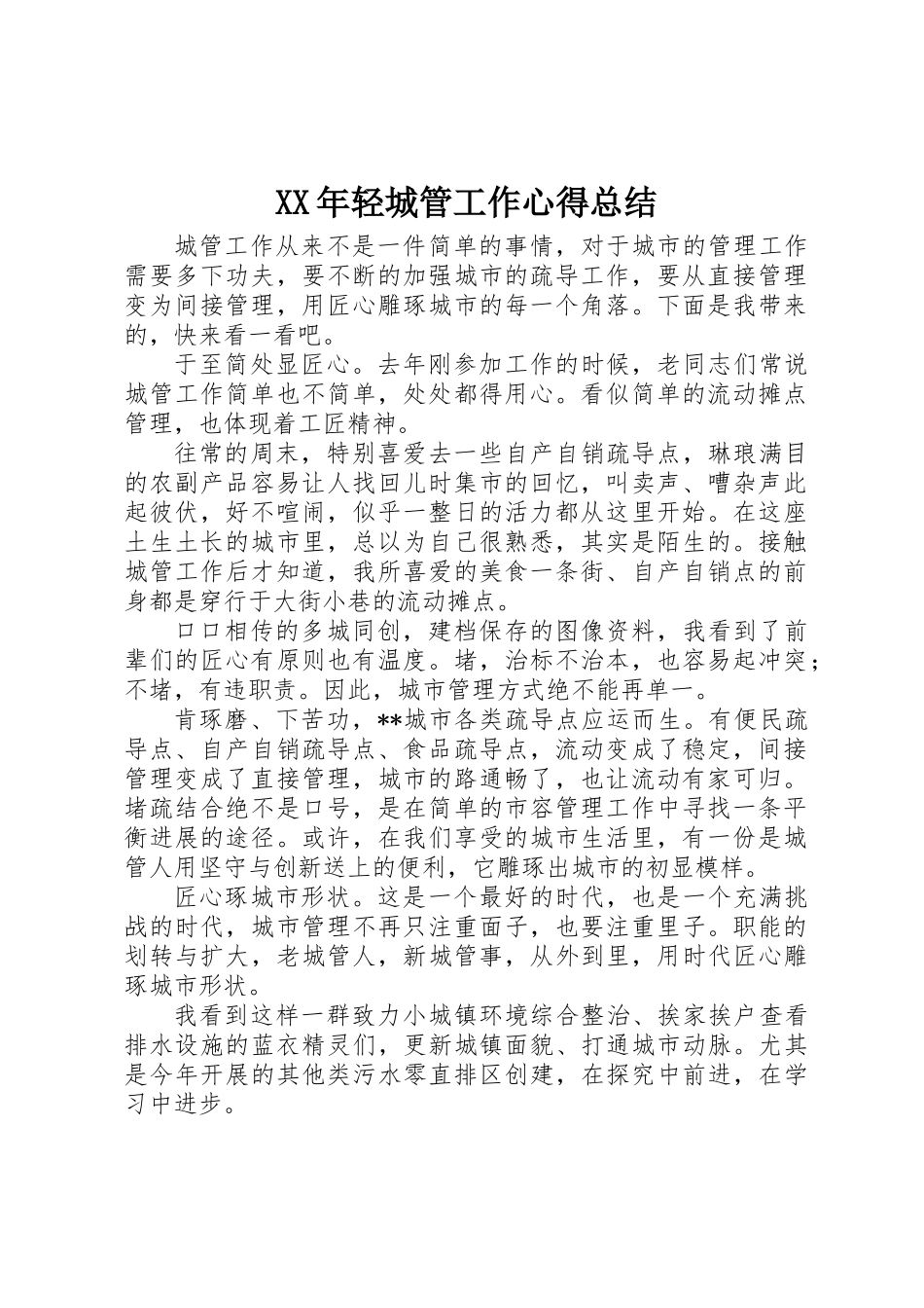 XX年轻城管工作心得总结_第1页