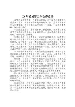 XX年轻城管工作心得总结