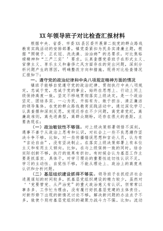 XX年领导班子对照检查汇报材料