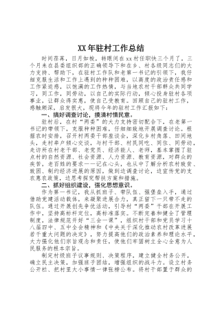 XX年驻村工作总结