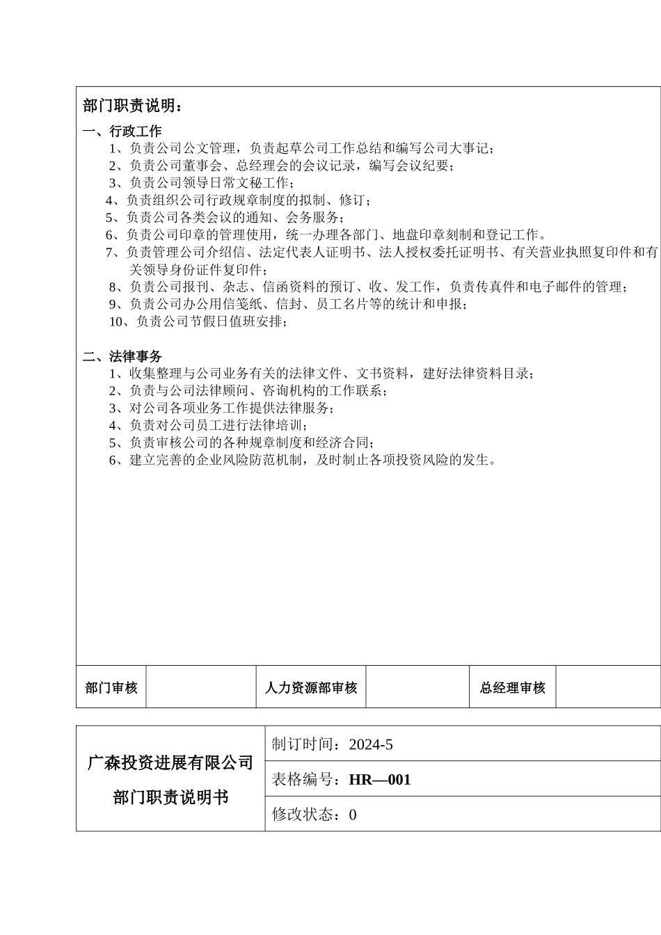 XX投资发展有限公司工作职责说明书_第3页