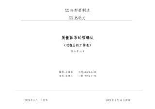 xx热动力有限公司质量体系过程确认过程分析工作表