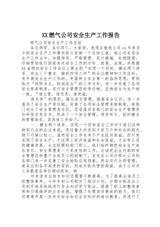 XX燃气公司安全生产工作报告