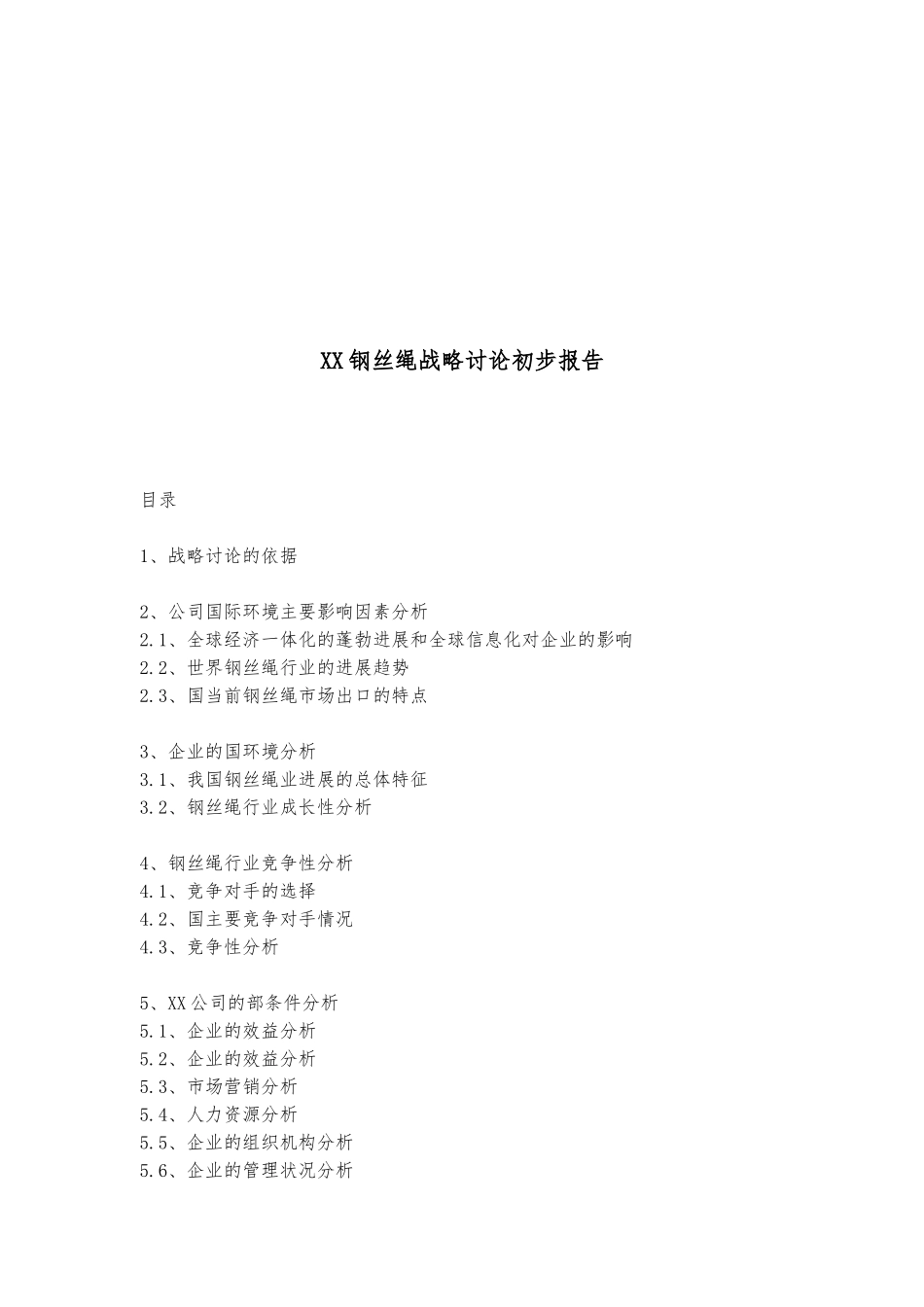 xx钢丝绳有限公司战略研究初步报告_第1页
