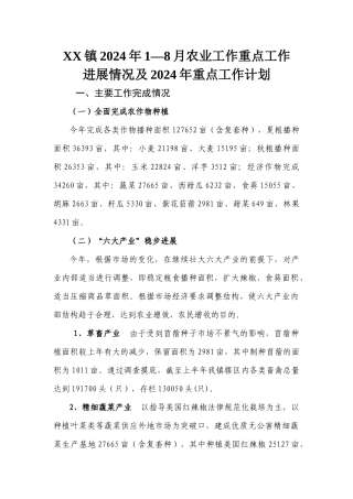 XX镇农业XXXX年重点工作进展情况