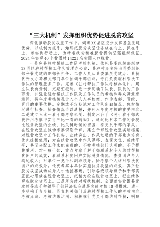 “三大机制”发挥组织优势促进脱贫攻坚