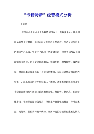 “专精特新”经营模式分析