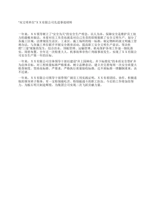 “双文明单位XX有限公司先进事迹材料