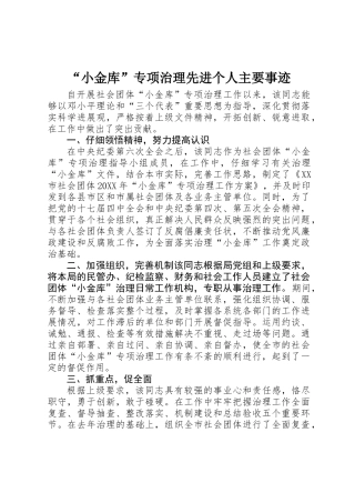 “小金库”专项治理先进个人主要事迹