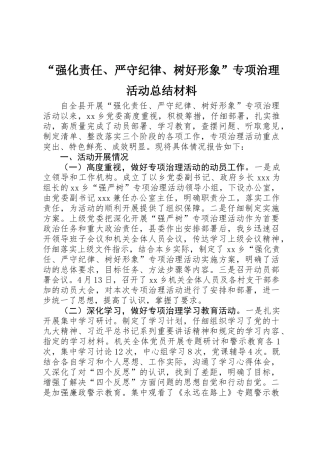 “强化责任、严守纪律、树好形象”专项治理活动总结材料 