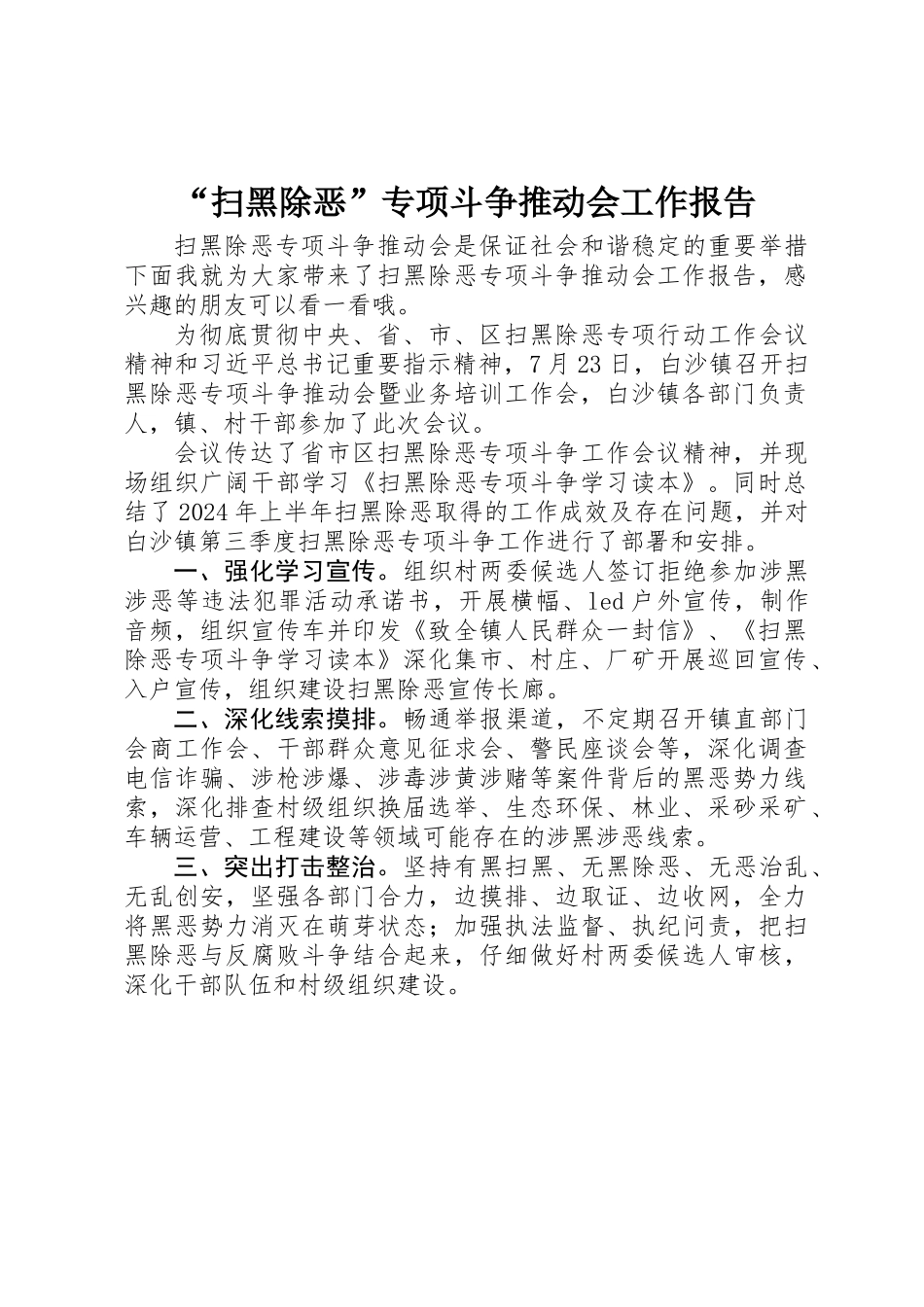 “扫黑除恶”专项斗争推进会工作报告_第1页