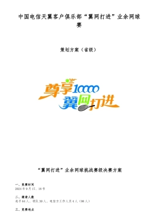 “翼网打进”业余网球挑战赛湖南级决赛策划案