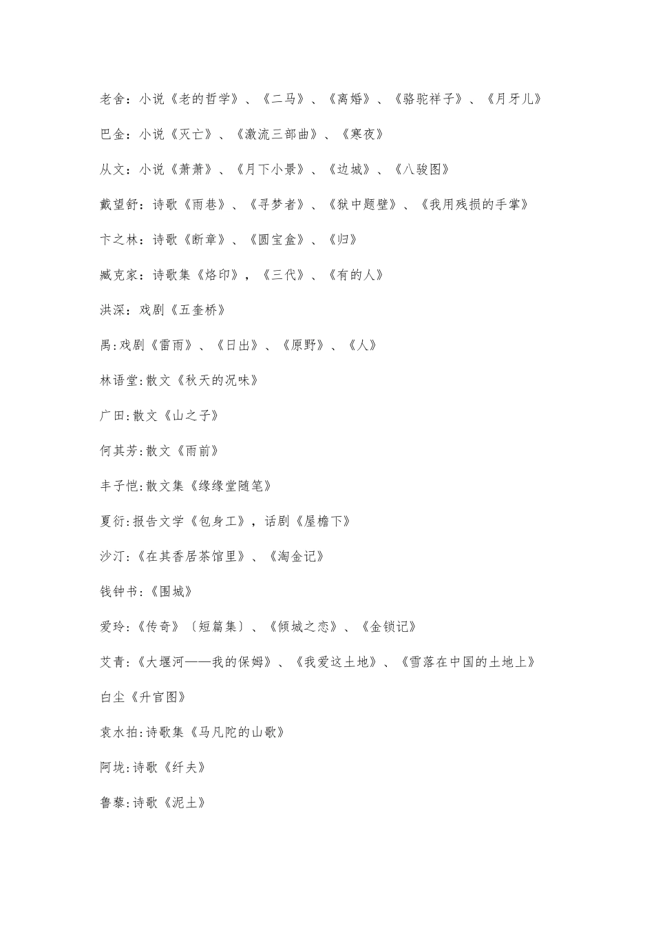 《中国现当代文学作品选》必读书目_第2页